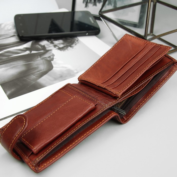 Портмоне мужское "Орёл", 3 отдела, отдел для карт, для монет, цвет коричневый