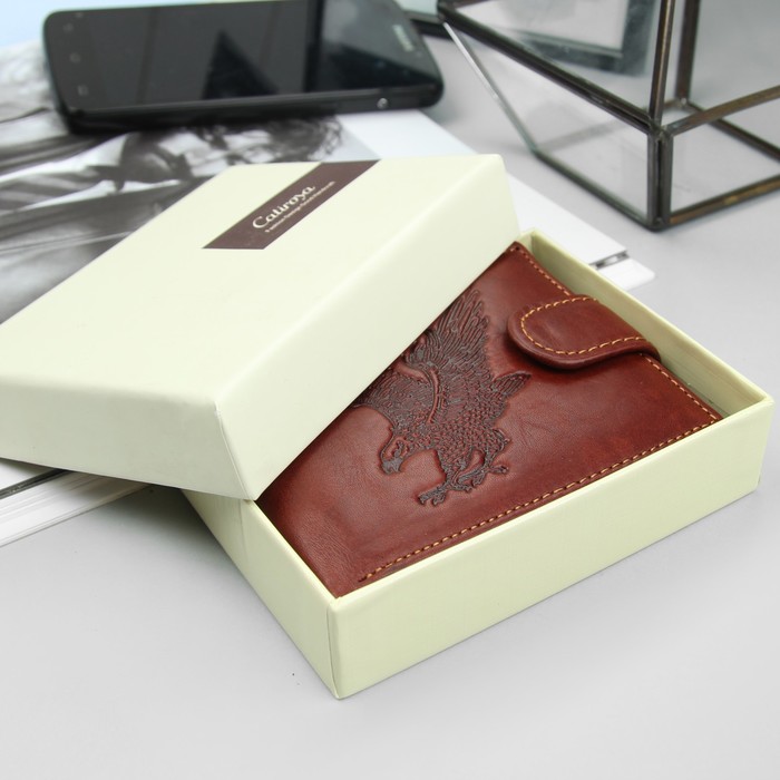 Портмоне мужское "Орёл", 3 отдела, отдел для карт, для монет, цвет коричневый