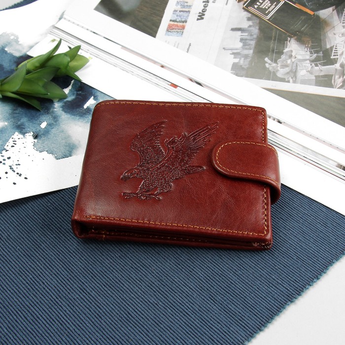 Портмоне мужское "Орёл", 3 отдела, отдел для карт и монет, цвет коричневый