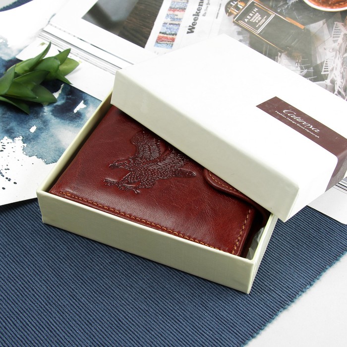 Портмоне мужское "Орёл", 3 отдела, отдел для карт и монет, цвет коричневый