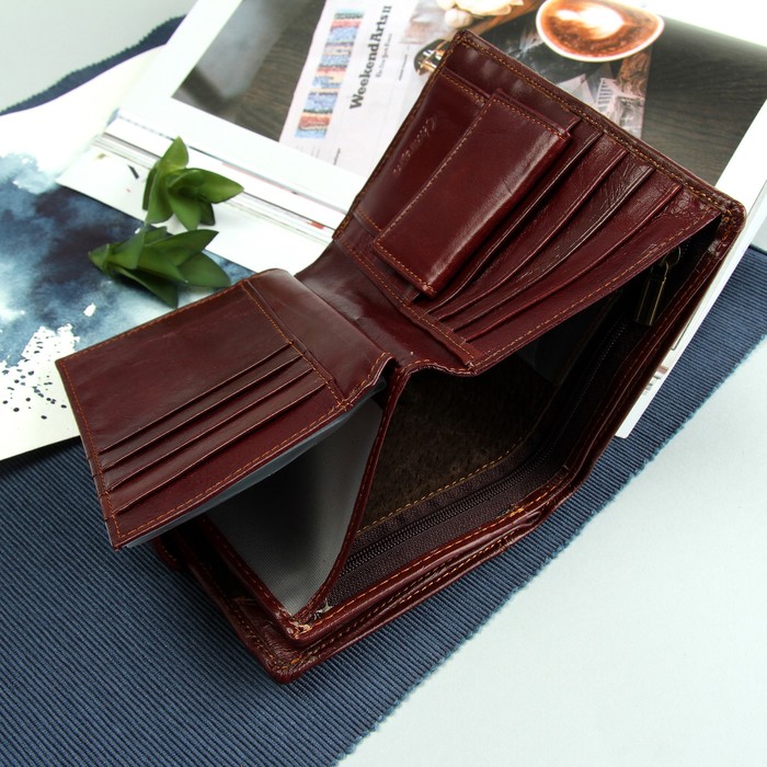 Портмоне мужское 3 в 1 "Орёл", с отделом для автодокументов и паспорта, 2 отдела для монет и карт, цвет коричневый