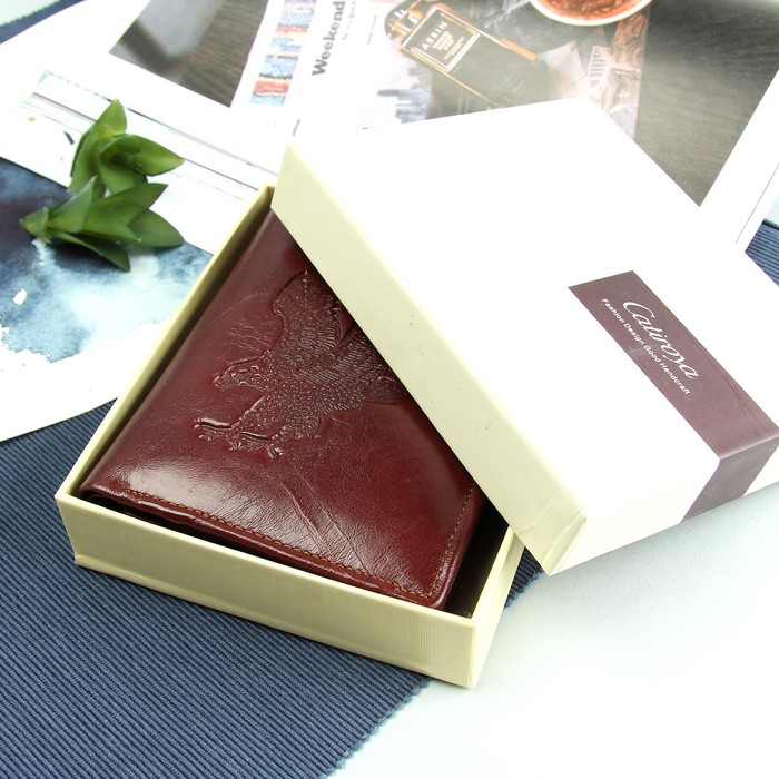 Портмоне мужское 3 в 1 "Орёл", с отделом для автодокументов и паспорта, 2 отдела для монет и карт, цвет коричневый