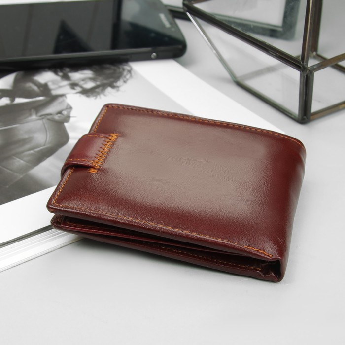 Портмоне мужское "Герб", 3 отдела, отдел для карт, для монет, цвет коричневый