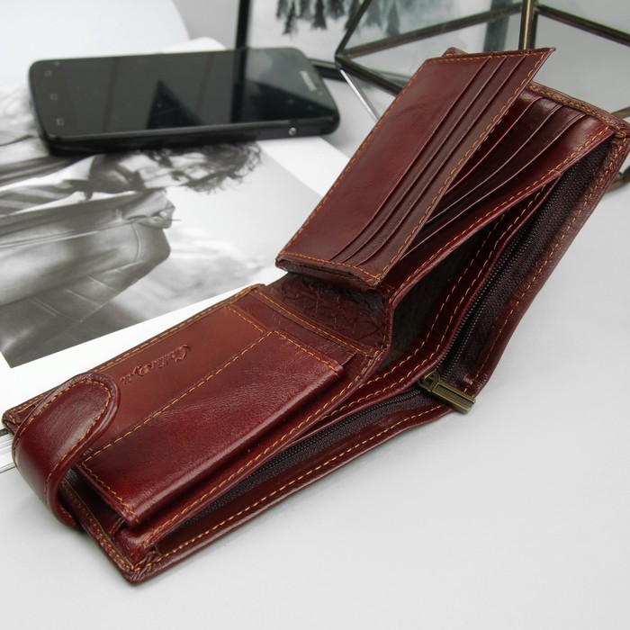 Портмоне мужское "Герб", 3 отдела, отдел для карт, для монет, цвет коричневый