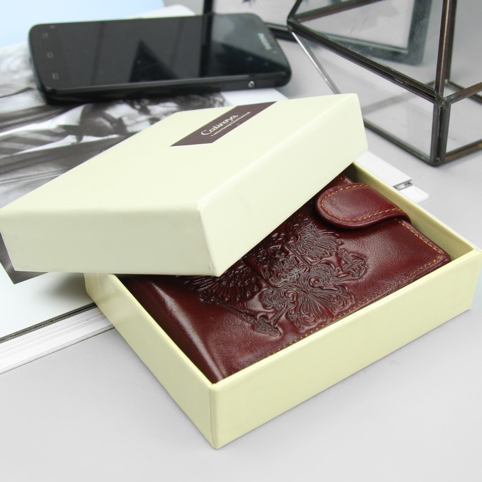 Портмоне мужское "Герб", 3 отдела, отдел для карт, для монет, цвет коричневый