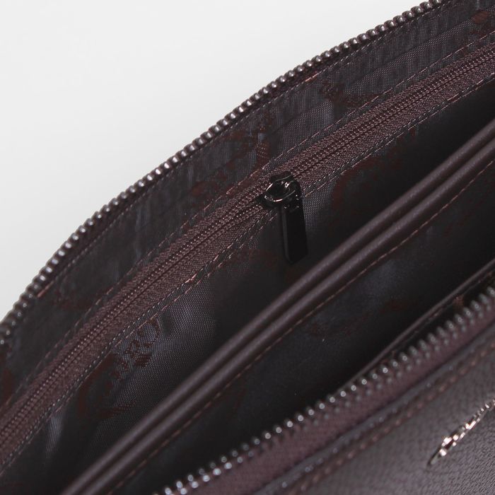 Клатч мужской на молнии, 4 отдела, с ручкой, карман для карт, цвет коричневый