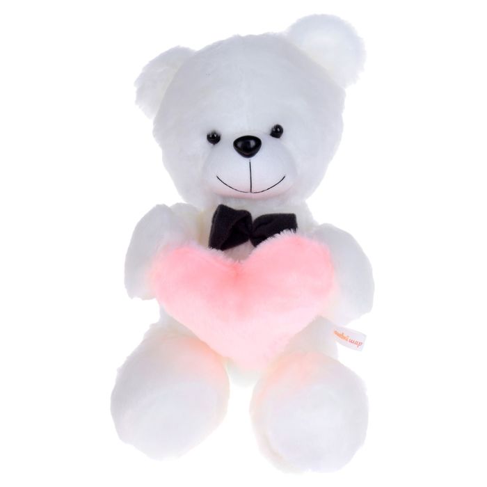 Мягкая игрушка "Медведь с розовым сердцем", цвет белый