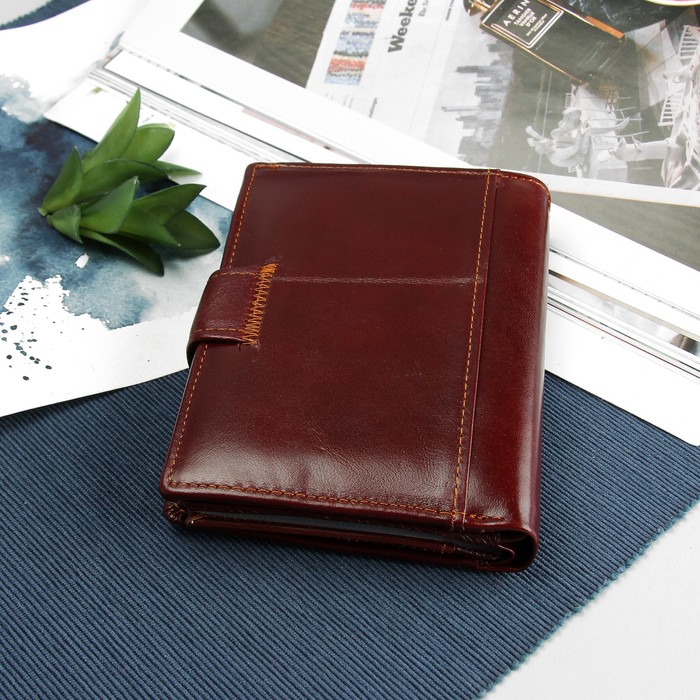 Портмоне мужское 3 в 1 "Волк", с отделом для автодокументов и паспорта, 2 отдела для монет и карт, цвет коричневый