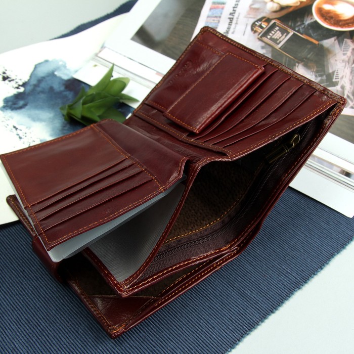 Портмоне мужское 3 в 1 "Волк", с отделом для автодокументов и паспорта, 2 отдела для монет и карт, цвет коричневый