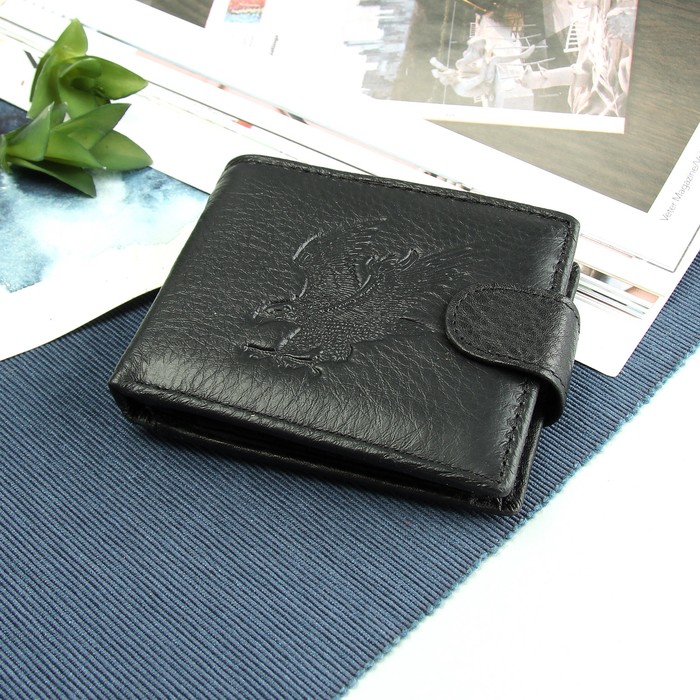 Портмоне мужское "Орёл", 3 отдела, отдел для карт и монет, цвет чёрный