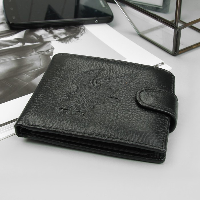 Портмоне мужское "Орёл", 3 отдела, отдел для карт, для монет, цвет чёрный