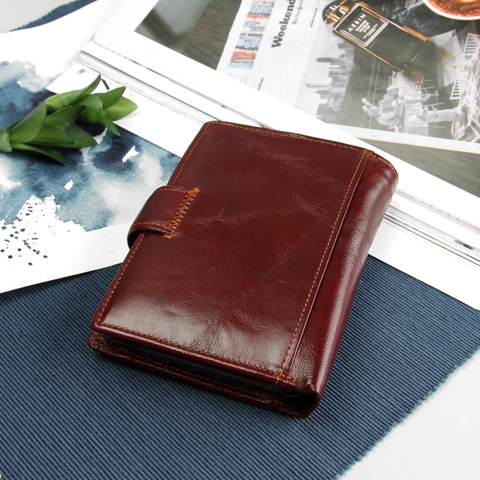 Портмоне мужское 2 в 1 "Орёл", с отделом для автодокументов, 2 отдела для монет и карт, цвет коричневый