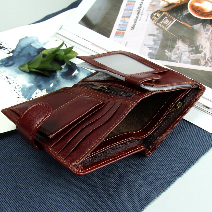 Портмоне мужское 2 в 1 "Орёл", с отделом для автодокументов, 2 отдела для монет и карт, цвет коричневый