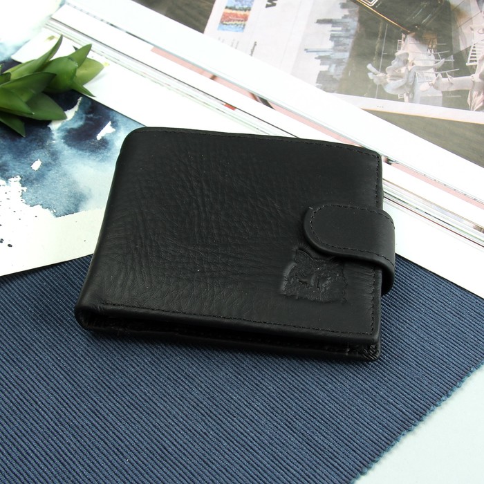 Портмоне мужское "Волк", 3 отдела, отдел для карт и монет, цвет чёрный