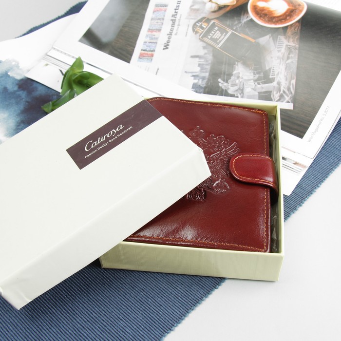 Портмоне мужское 3 в 1 "Герб", с отделом для автодокументов и паспорта, 2 отдела для монет и карт, цвет коричневый