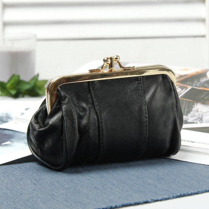 Косметичка на фермуаре, 2 отдела, цвет чёрный