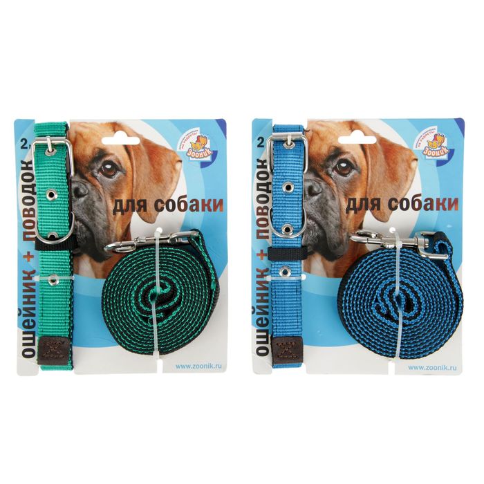 Комплект капроновый Зооник, ошейник 37-51 х 2,5 см и поводок 2 м микс цветов