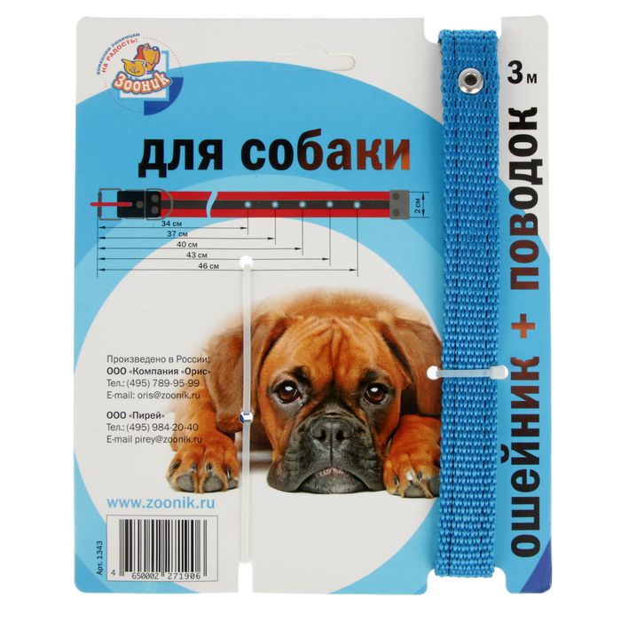 Комплект капроновый Зооник, ошейник 33-47 х 2 см и поводок 3 м