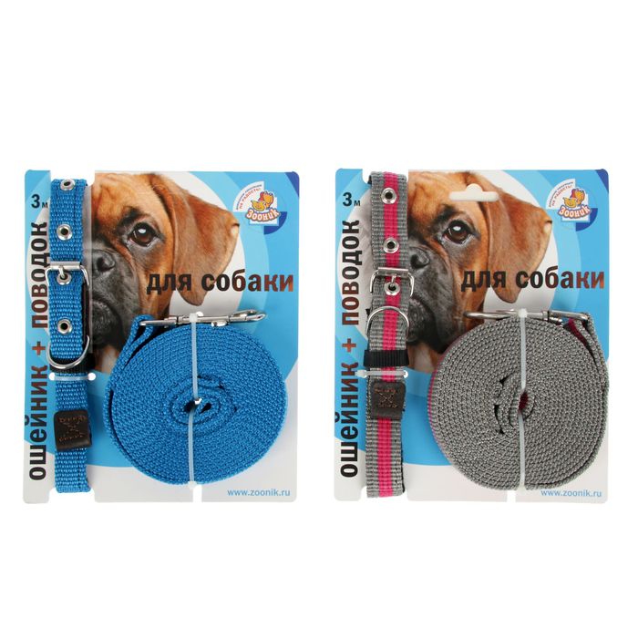 Комплект капроновый Зооник, ошейник 33-47 х 2 см и поводок 3 м