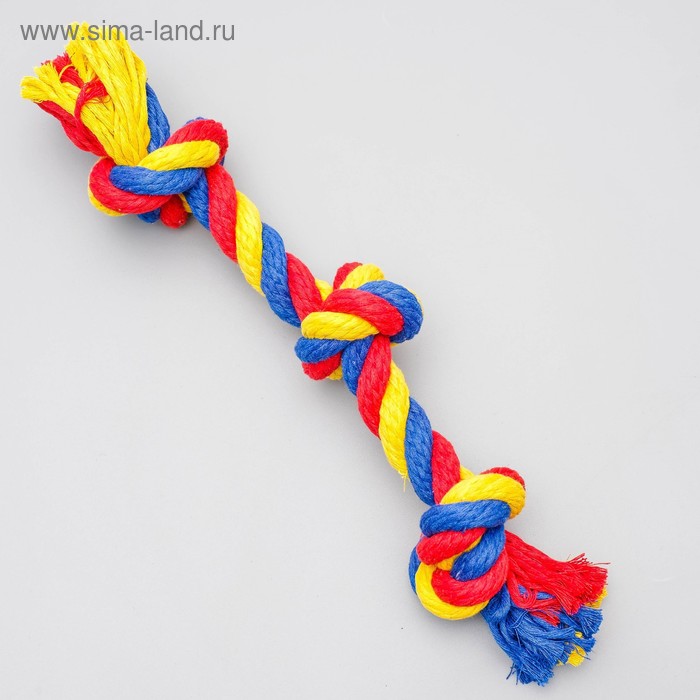 Игрушка канатная Веревка, ф16, 3 узла, 33 см, микс цветов