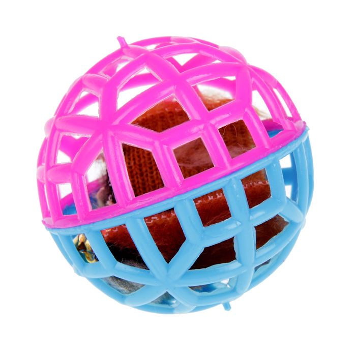 Игрушка для кошек "Мячик сетчатый с бубенчиком и мехом" Зооник