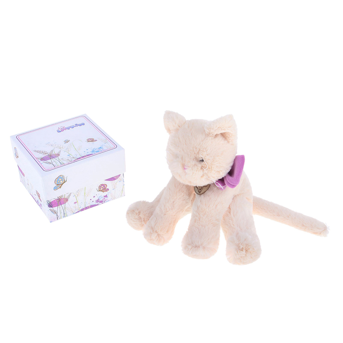 Мягкая игрушка "Кот", 30 см, бежевый/фиолетовый