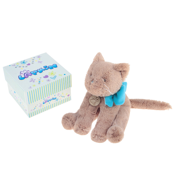 Мягкая игрушка "Кот", 30 см, светло-коричневый/бирюзовый