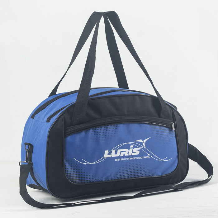 Сумка дорожная на молнии, 1 отдел, наружный карман, цвет чёрный/лазурь