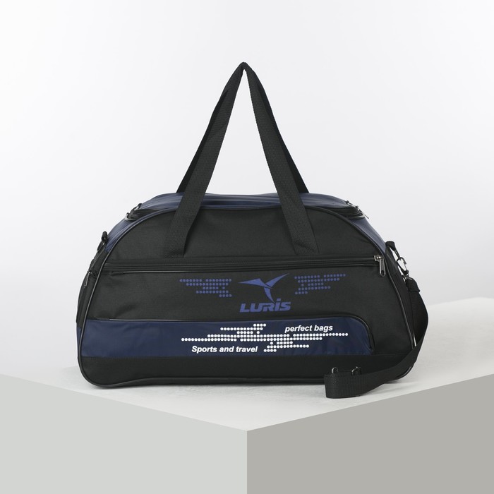Сумка спортивная на молнии, 3 отдела, наружный карман, цвет чёрный/синий