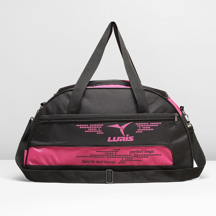 Сумка спортивная на молнии, 3 отдела, наружный карман, цвет чёрный/фуксия
