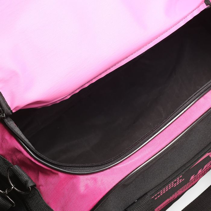 Сумка спортивная на молнии, 3 отдела, наружный карман, цвет чёрный/фуксия