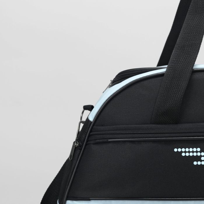 Сумка спортивная на молнии, 3 отдела, наружный карман, цвет чёрный/голубой