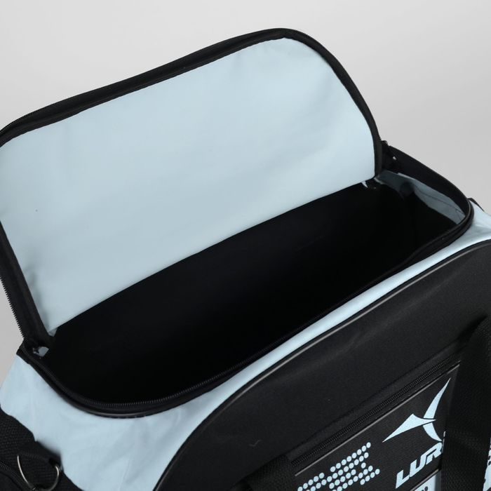 Сумка спортивная на молнии, 3 отдела, наружный карман, цвет чёрный/голубой