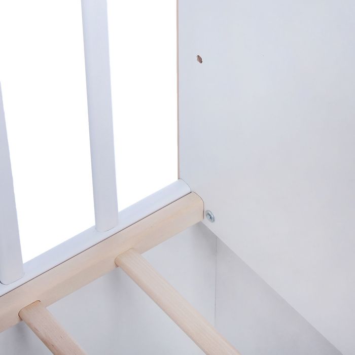 Детская кровать-трансформер Infanzia с поперечным маятником, цвет белый/оранжевый, дизайн боковых стенок МИКС