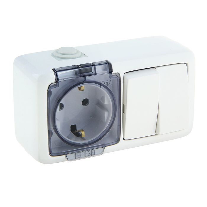 Блок комбинированный HEGEL БА16-212, 16 А, 2 клавиши, наружный, с з/к, IP 44, цвет белый