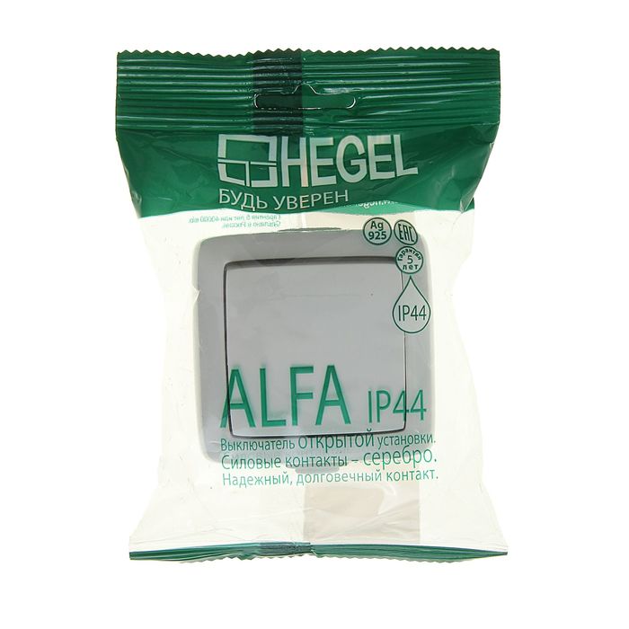 Выключатель HEGEL ВА10-211, 10 А, 1 клавиша, наружный, IP44, цвет белый