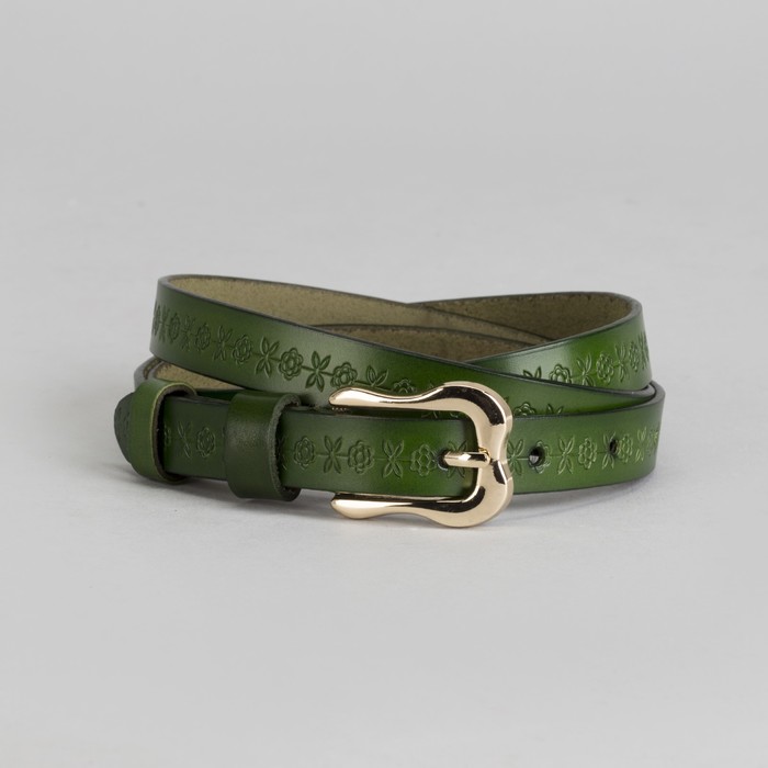 Ремень женский, ширина 1,8 см, цветы, винт, пряжка золото, цвет зелёный