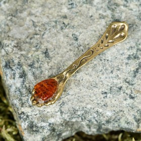 Сувенир кошельковый "Ложка-Ладошка", латунь, с натуральным янтарём
