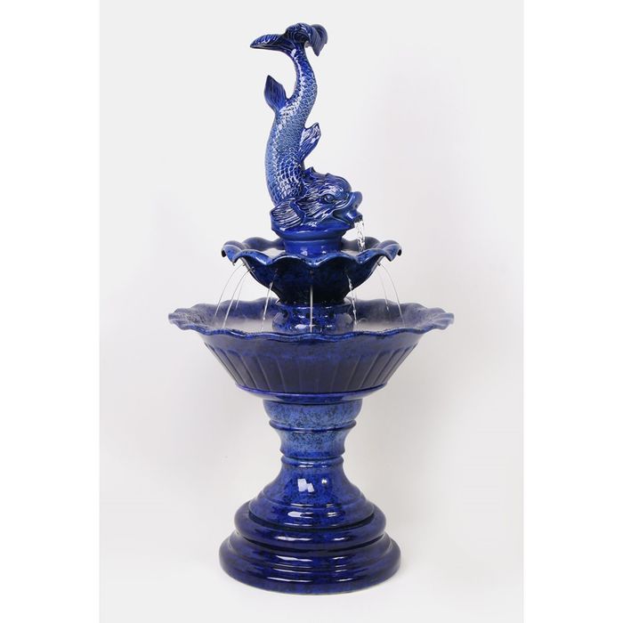 Фонтан напольный "Царь-Рыба" синий мрамор с туманом и разноц.подсветкой 48*48*92 см