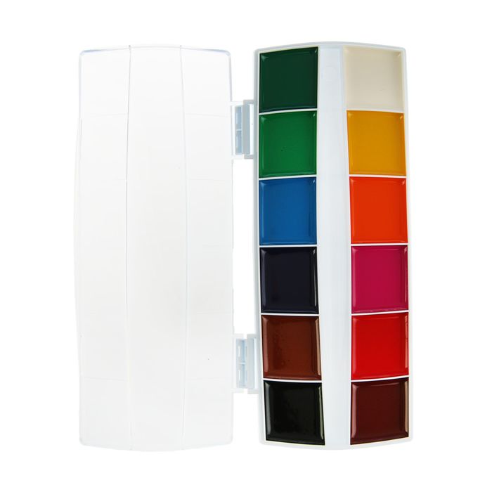 Акварель 12 цветов ArtBerry Premium, в пластиковой коробке, УФ-защита яркости, крышка палитра, кюветы увеличенного объема, европодвес