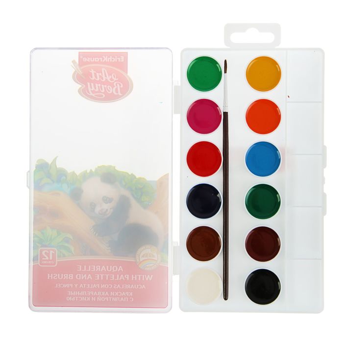 Акварель 12 цветов ArtBerry, в пластиковой коробке, УФ-защита яркости, с палитрой и кистью, европодвес