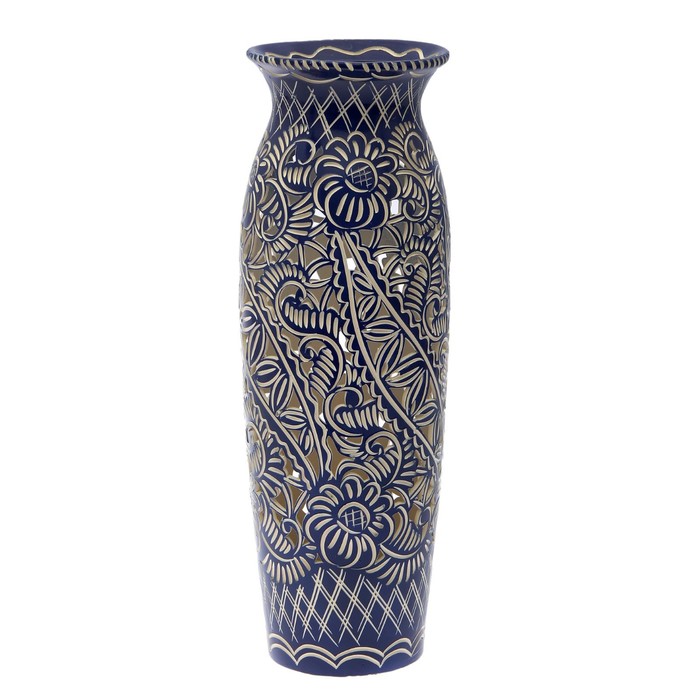 Ваза напольная "Луиза" резная, синяя, глазурь