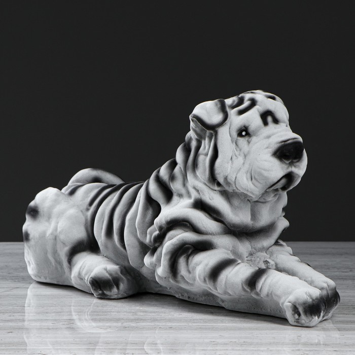 Копилка "Шарпей лежачий" флок, серый, микс