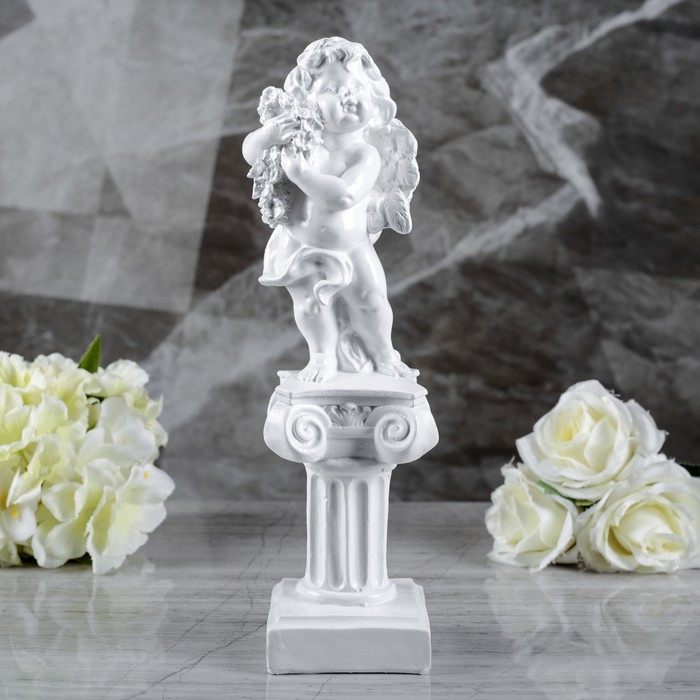 Статуэтка "Ангел на колонне" малый, белый, 33 см