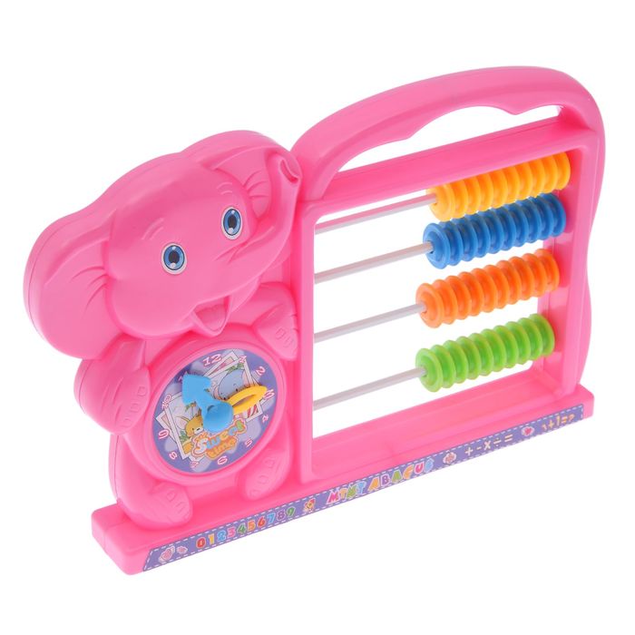 Игрушка обучающая счеты с часами "Слон" цвета:МИКС