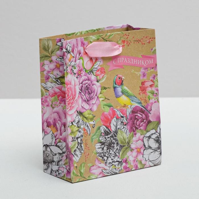 Пакет крафтовый вертикальный «С праздником!», S 11 × 14 × 5,5 см