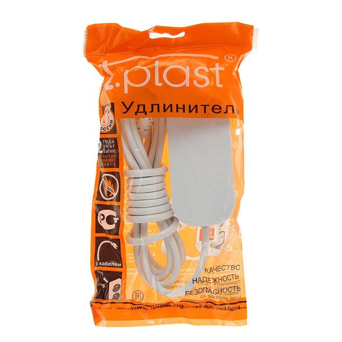 Удлинитель T.plast, 2 розетки, 3 м, 10 А, без з/к, 32.75.220.0403,