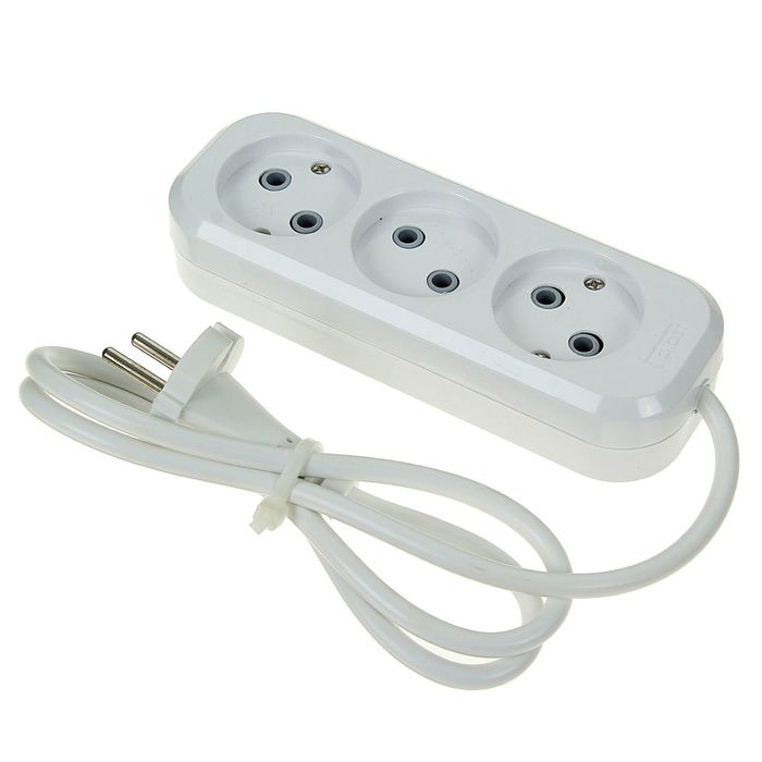 Удлинитель T.plast, 3 розетки, 1 м, 10 А, без з/к, 32.75.320.0401,