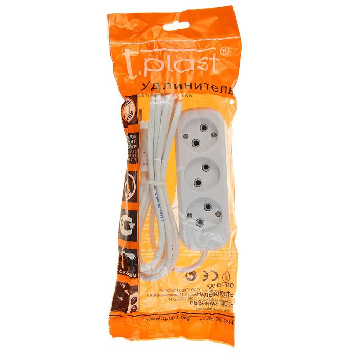 Удлинитель T.plast, 3 розетки, 3 м, 10 А, без з/к, 32.75.320.0403,