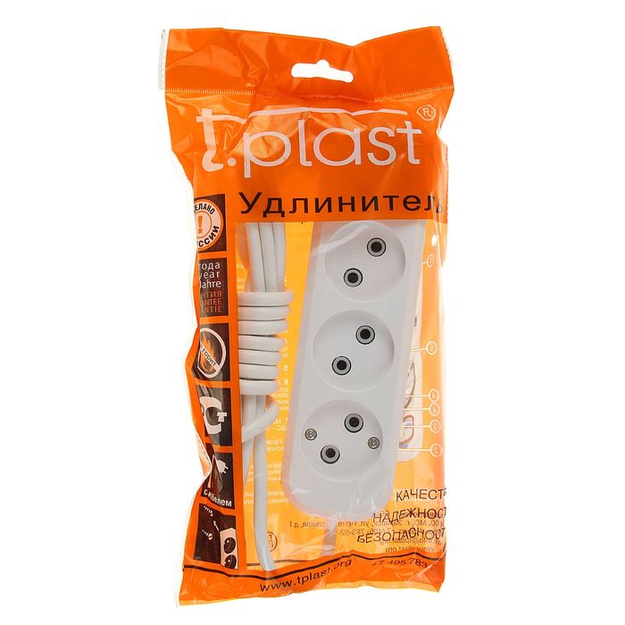 Удлинитель T.plast, 4 розетки, 2 м, 10 А, без з/к, 32.75.420.0402,